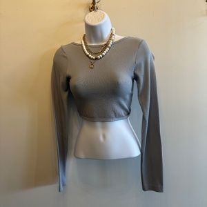 Blue Ribbed Twist Front Crop Top